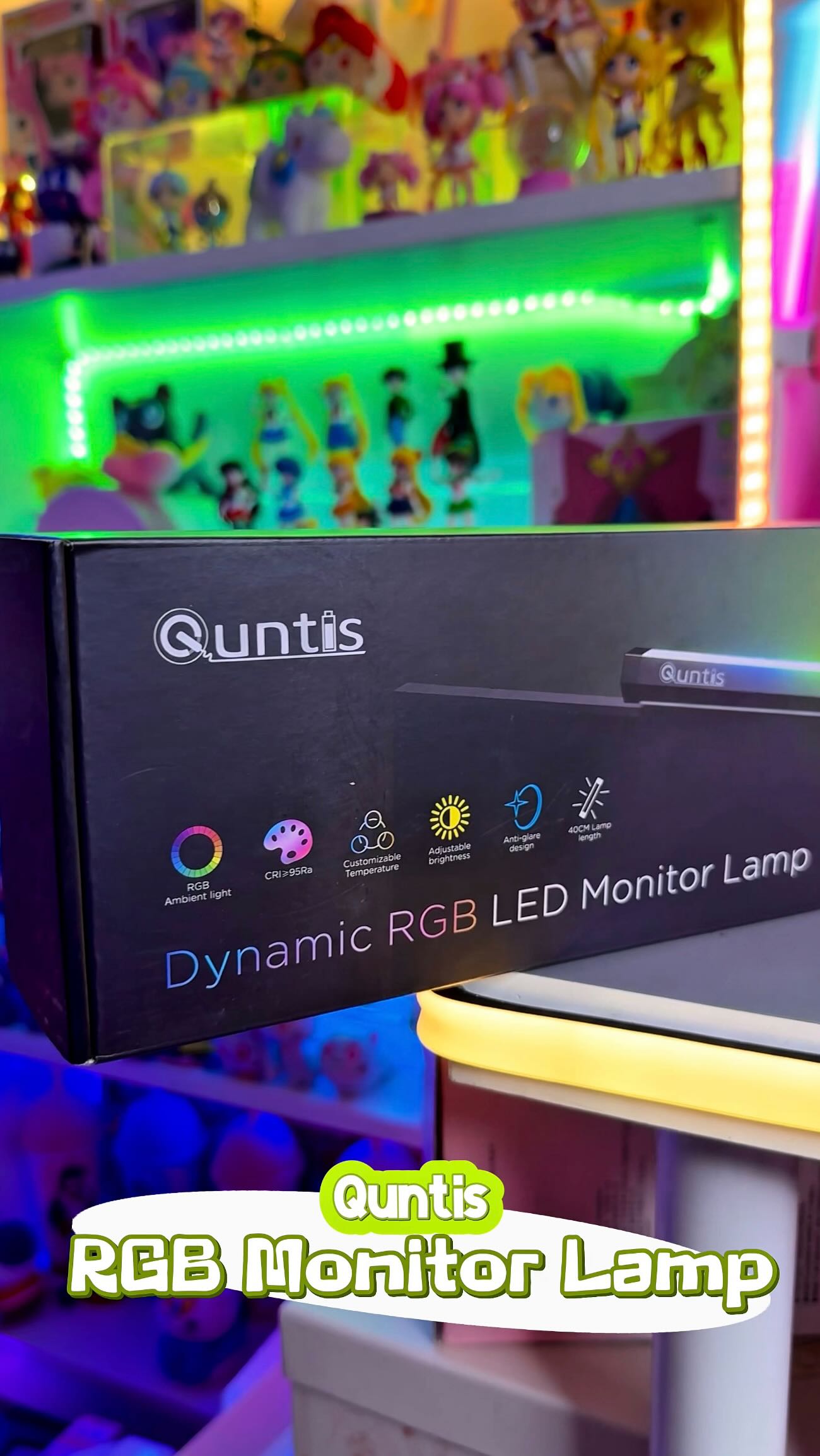 Instagram post by @sailor__yuri for Quntis. Caption reads: RGB LED Monitor Lamp from @quntisofficial ✨ Use my....
