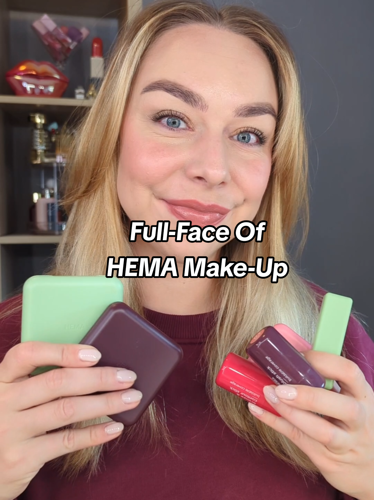 TikTok post by @thebeautycreator.nl for HEMA. Caption reads: Full-Face HEMA Make-Up 🩷✨ #hema #hemamakeup....
