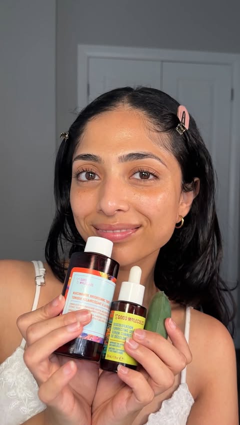 Instagram post by @shrishenanigans1 for Good Molecules. Caption reads: [...] routine to target my dark spots and....