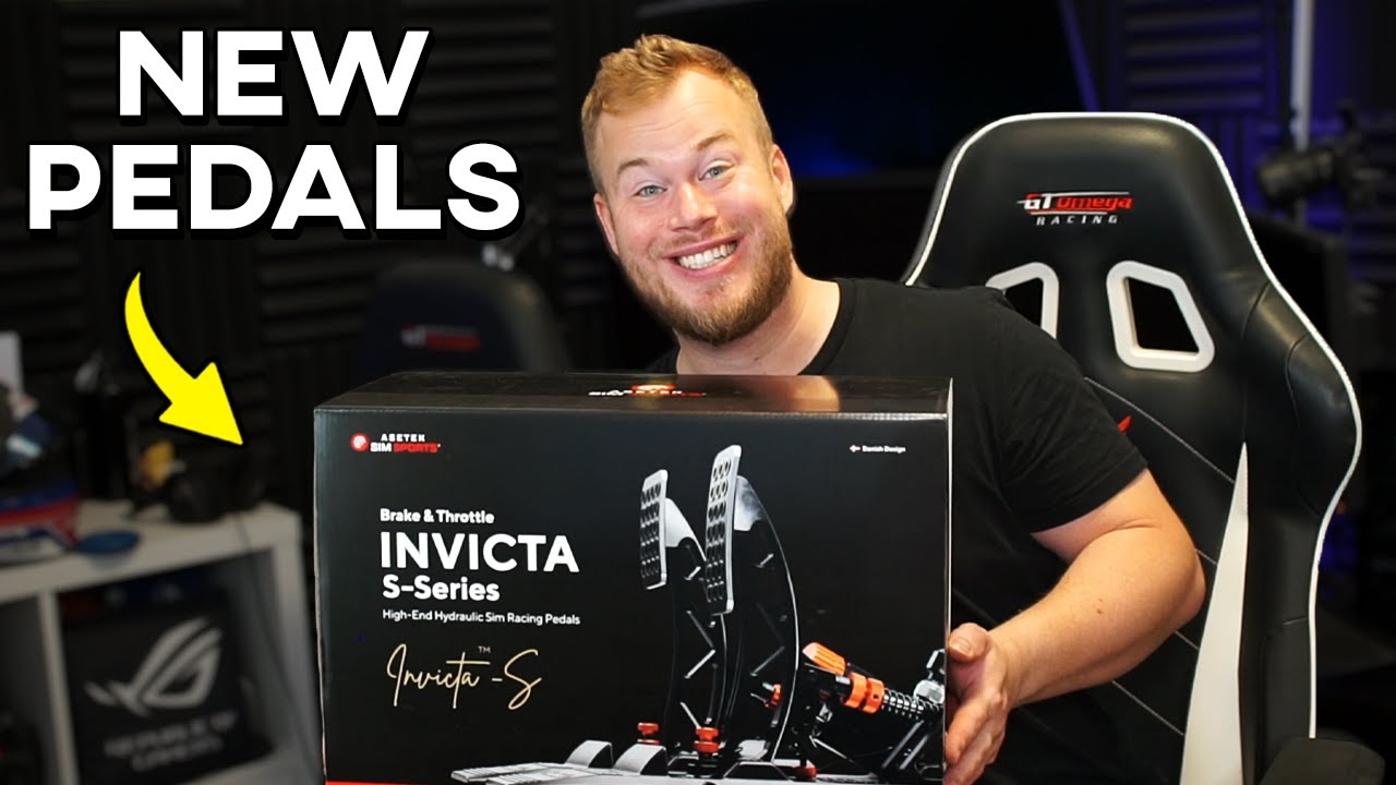 YouTube post by @Jardier for Fanatec. Caption reads: New Pedals! - Asetek Invicta S-Series First Look.