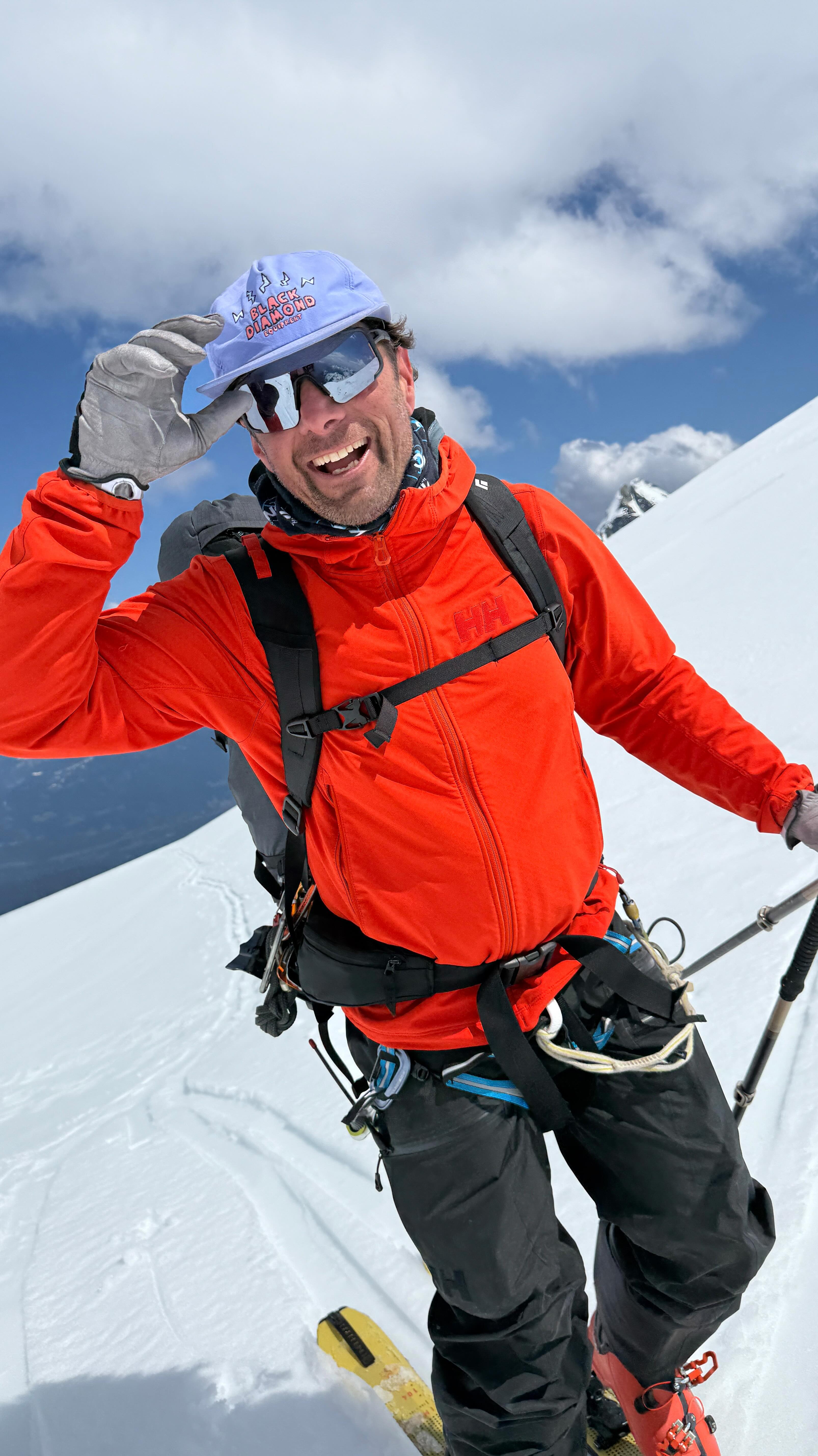 Instagram post by @jfplouffe for Helly Hansen. Caption reads: ⛏️Why do you go climbing in the alpine?

🏔️Is it....