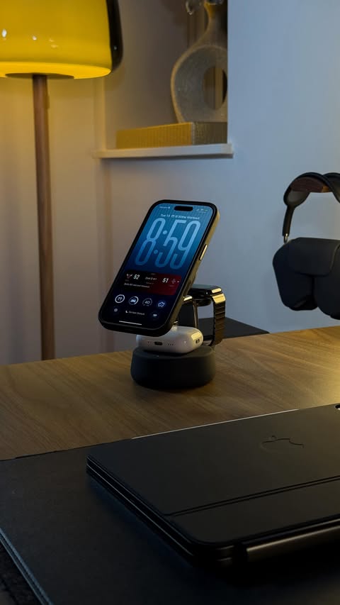 Instagram post by @imaaduuddin for Belkin. Caption reads: [...] Pro 3-in-1 Magnetic Charging Dock from....