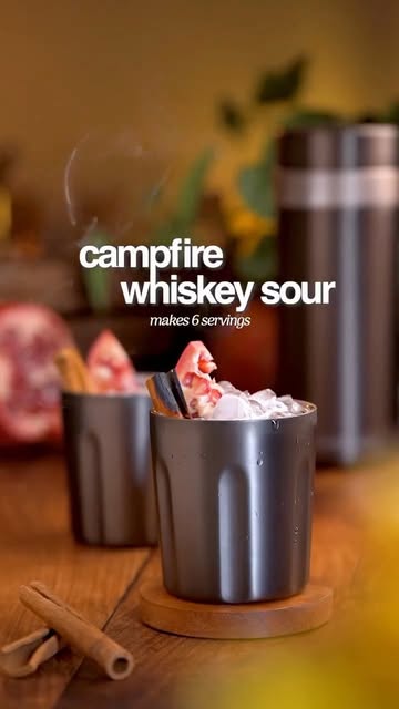 Instagram post by @itscocktailhour_ for High Camp Flasks. Caption reads: [...] Whiskey Sours for 6 using the....