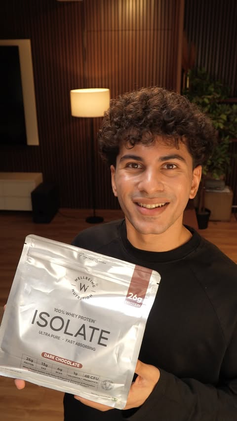 Instagram post by @kaizervaghela for Wellbeing Nutrition. Caption reads: [...] KAIZER5 to get extra discount on....