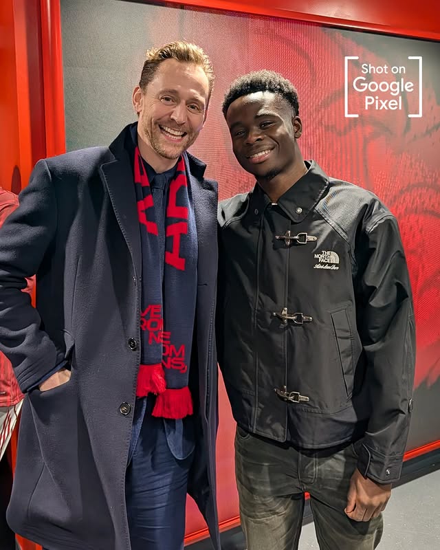 Instagram post by @twhiddleston for Google Pixel. Caption reads: Two superheroes ❤️ Shot on Google Pixel 🤳.