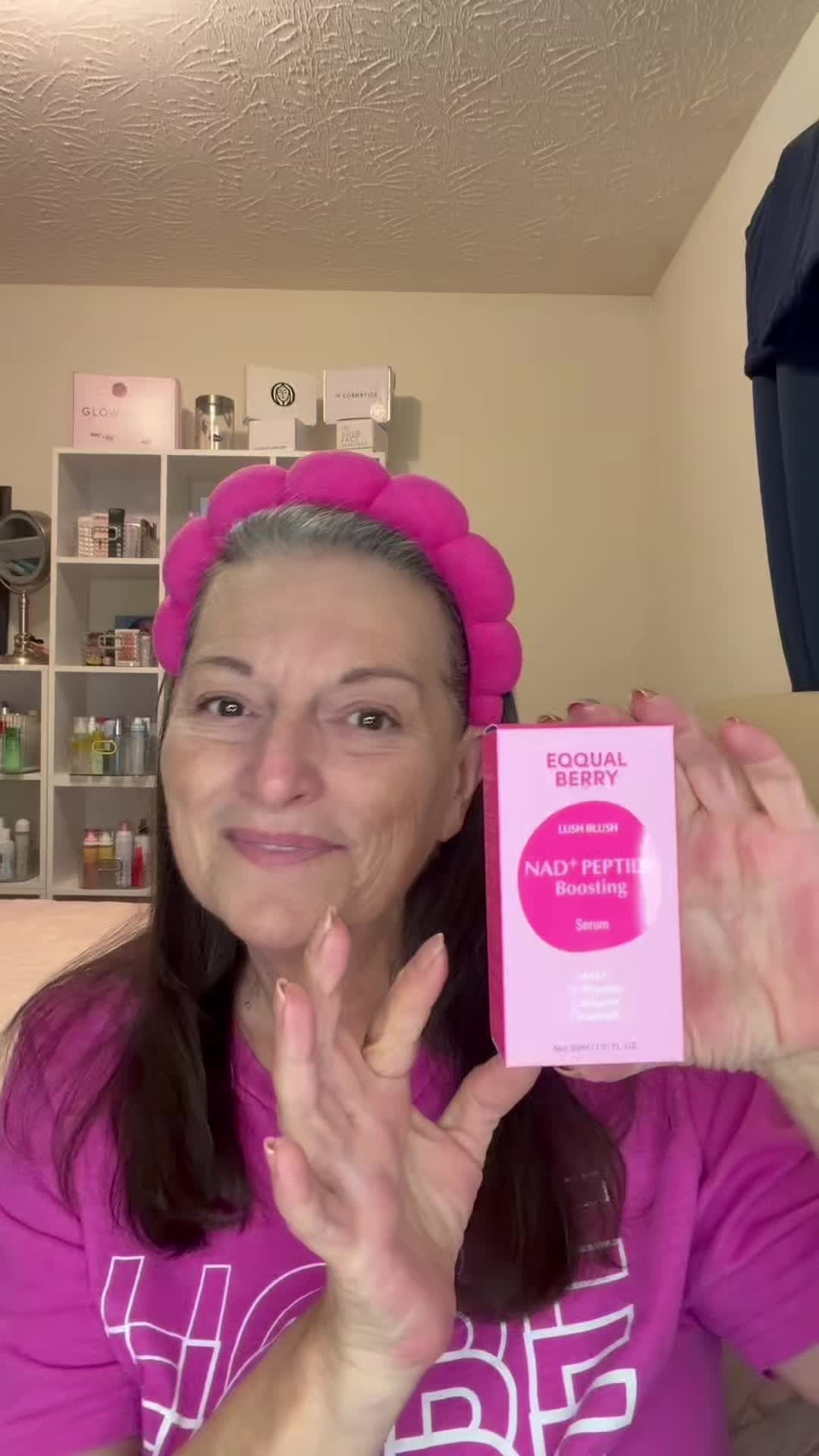 TikTok post by @deanna_fleek for EQQUALBERRY. Caption reads: Meet the Eqqualberry NAD+ Peptide Boosting Serum:....