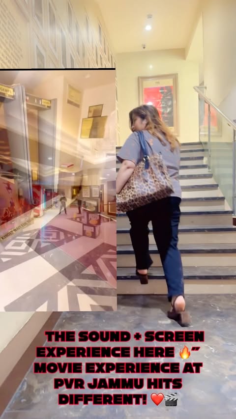 Instagram post by @kamini_upadhaya for PVR Cinemas. Caption reads: [...] @pvr_inox_kc_jammu 📍 PVR KC Jammu....