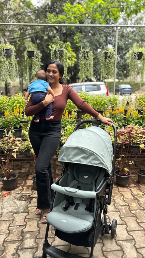 Instagram post by @poojaa_prakash for Joie Baby Gear. Caption reads: Use my code PAM5 to get 5% discount on your....