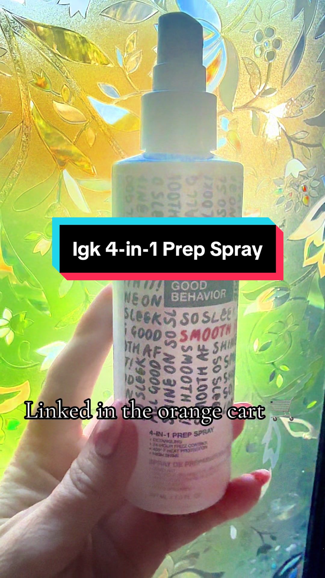 TikTok post by @hairbykariella for IGK Hair. Caption reads: @IGK Hair 4-in-1 Prep Spray is a [...].
