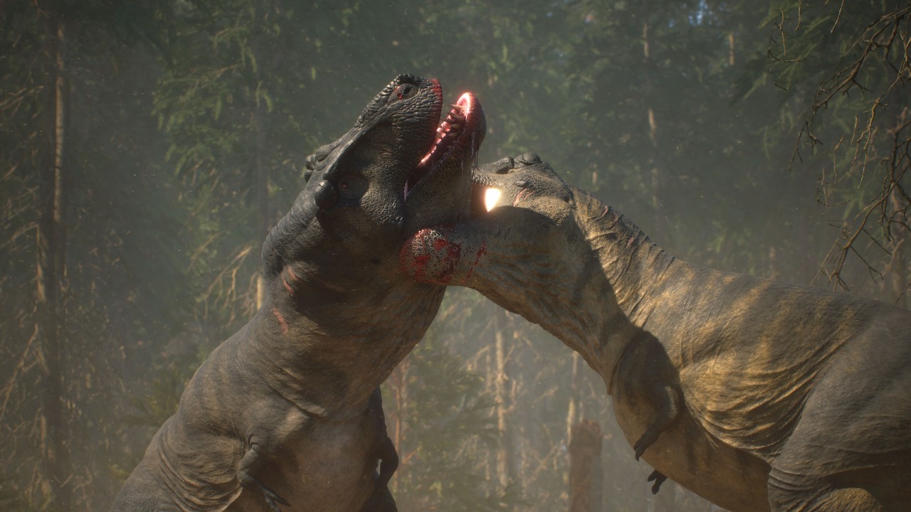 YouTube post by @FilmCore for gimmeswag. Caption reads: I FIXED Jurassic Park's T. REX Fight!.