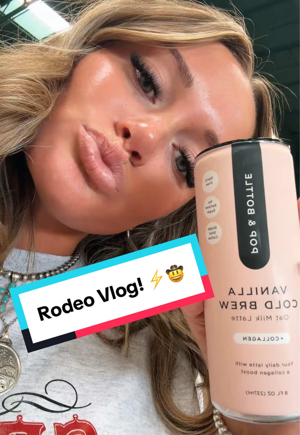 TikTok post by @brooke.makenna for Pop & Bottle. Caption reads: Come rodeo with us in Abilene, Texas!⚡️🤠🪩....