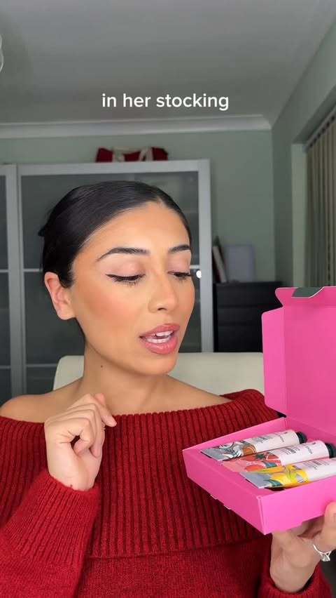 Instagram post by @rikki for The Body Shop. Caption reads: guys be honest, is this cute for a christmas....