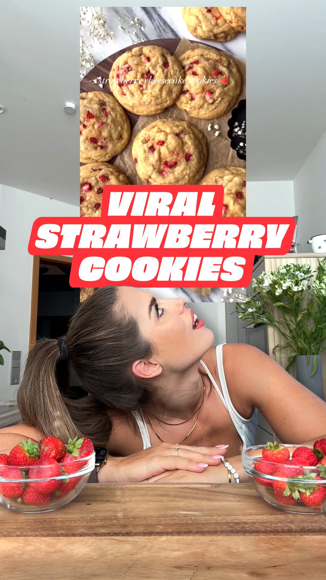 Instagram post by @bienesfitlife for More Nutrition. Caption reads: Anzeige | Virale Strawberry Cheesecake Cookies 

✅....