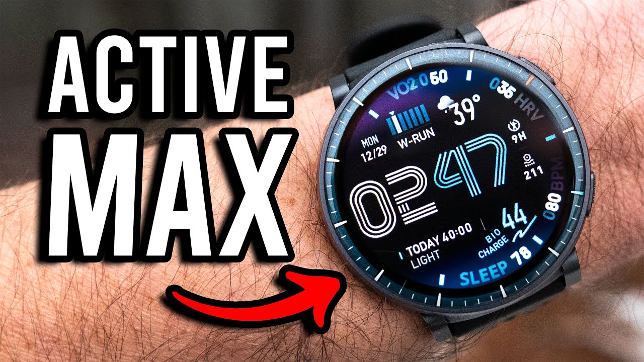 YouTube post by @ChaseTheSummit for Ultrahuman. Caption reads: Amazfit Active Max Review! (Why Spend More?!).