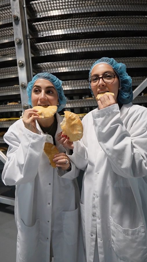 Instagram post by @sistersnacking for Toufayan Bakeries. Caption reads: We had so much fun touring the @toufayan bakery in....