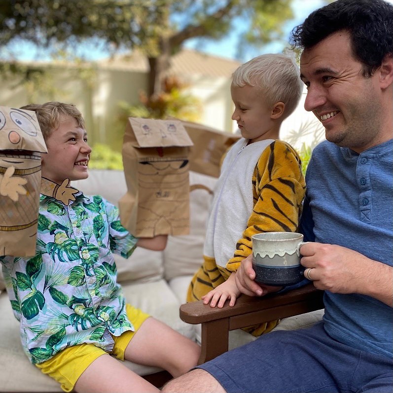 Instagram post by @chrisballinger for play Osmo. Caption reads: #ad When I need a break, I help my kids make props....