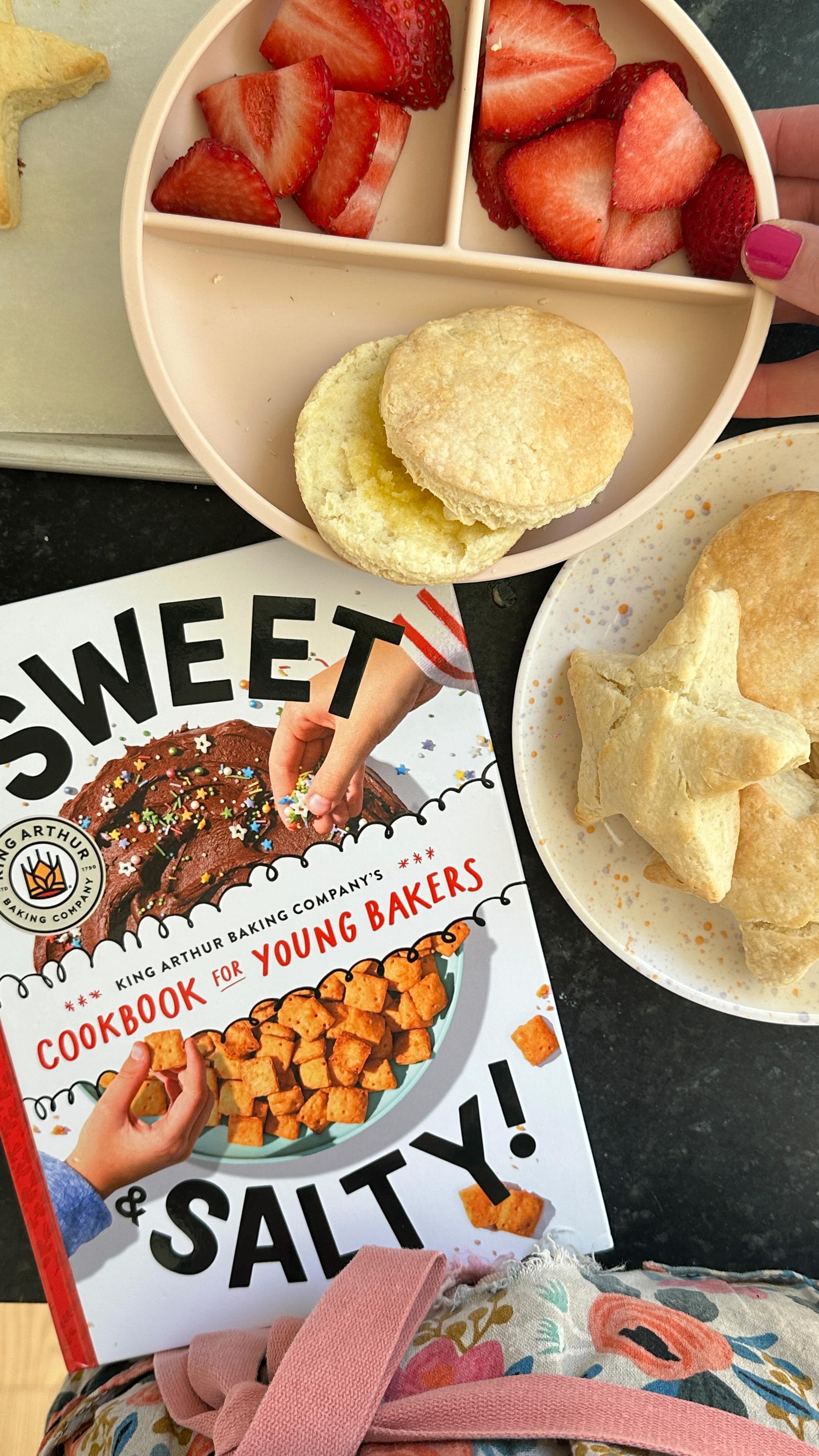 Instagram post by @yummytoddlerfood for King Arthur Baking Company. Caption reads: 3-Ingredient Biscuits so easy the kids can make....