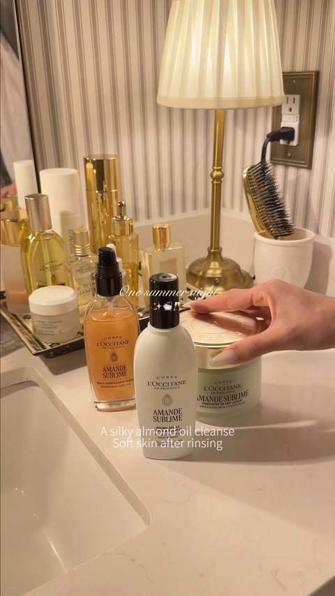 Instagram post by @sylvia.geng for L'OCCITANE en Provence. Caption reads: One summer night, one very dreamy bodycare routine....