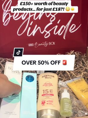 TikTok post by @zoeandco_ for OK! Beauty Box. Caption reads: [...] and such a huge price drop! ✈️✨ #OKBeautyBox....