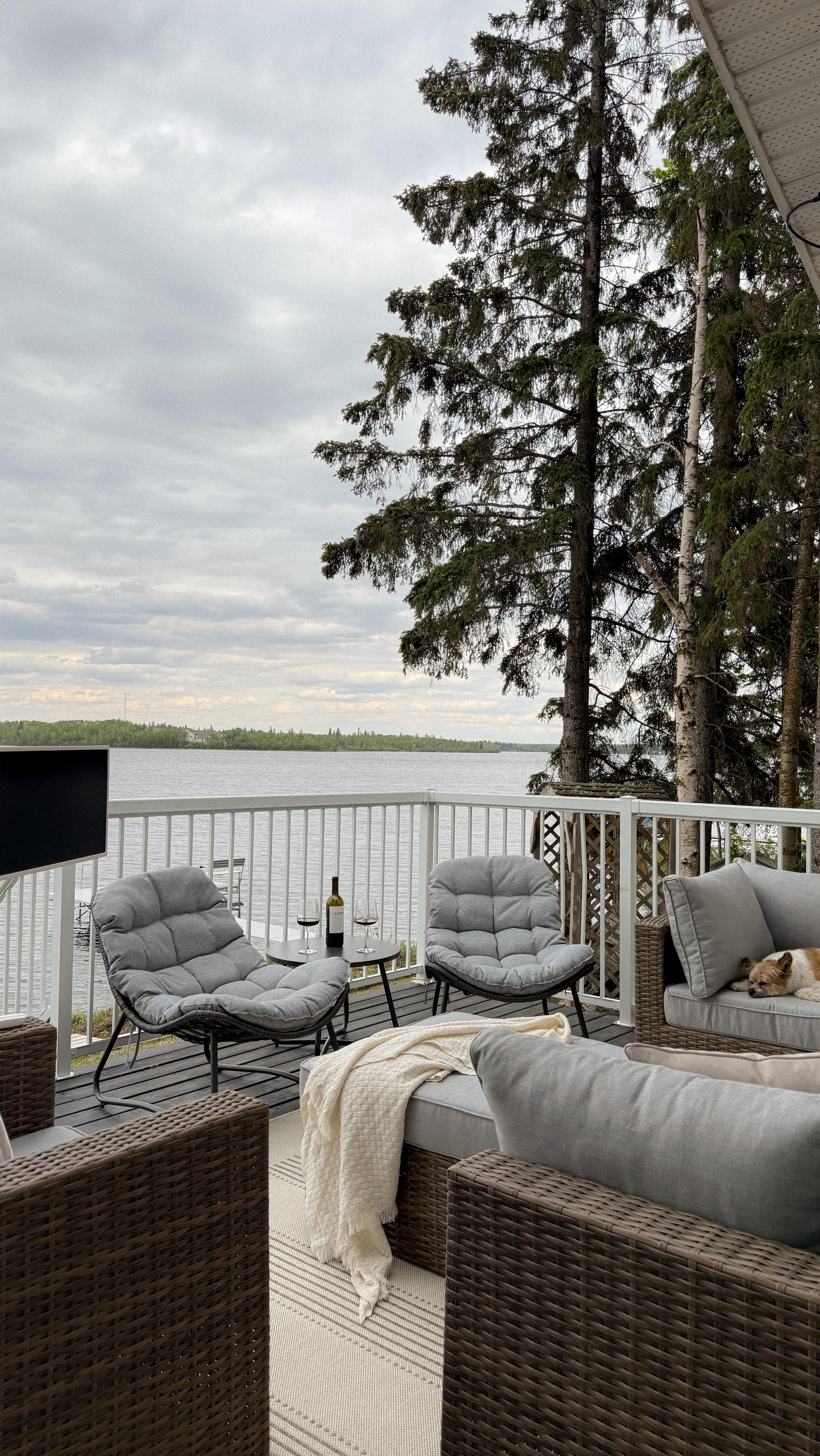 Instagram post by @gretzieparth for The Brick. Caption reads: Our lakehouse patio just got the ultimate summer....