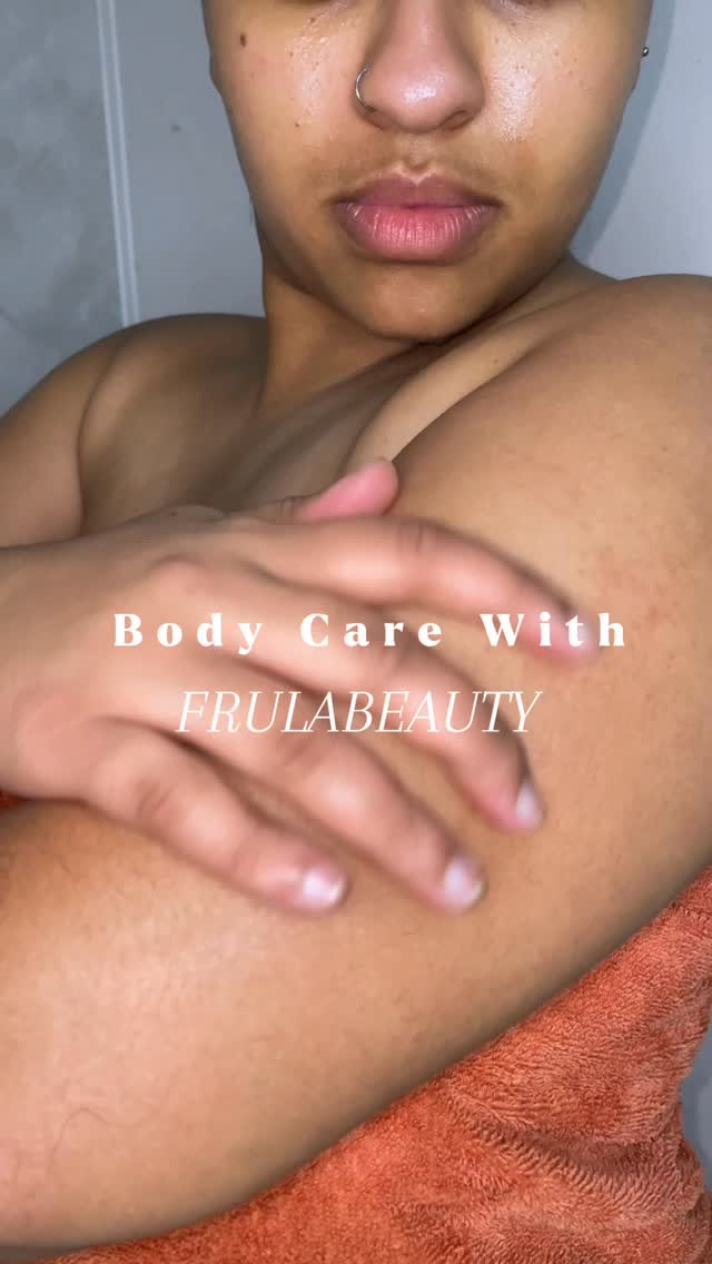 Instagram post by @curlytass_ for Frulabeauty. Caption reads: [...] feels so hydrated & nourished!🧴🧽🚿....