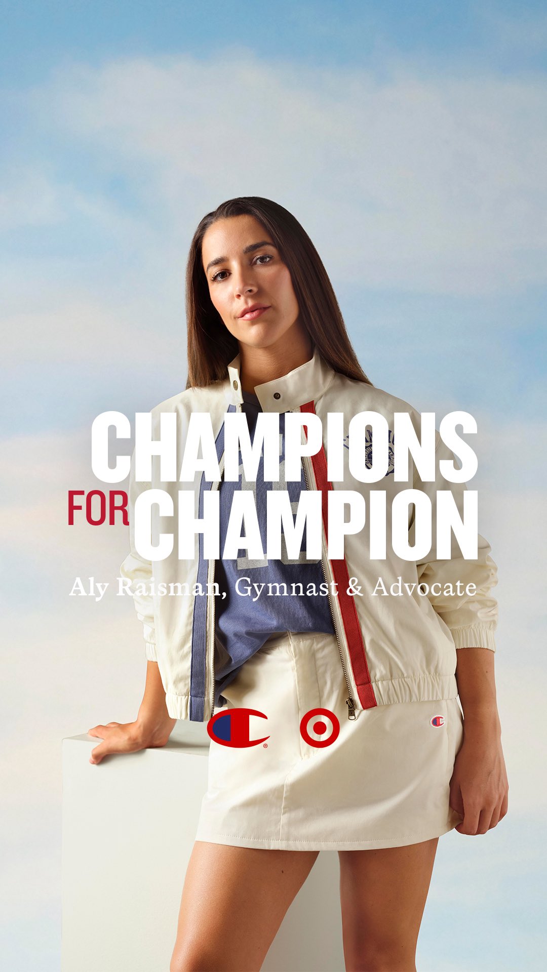 Instagram post by @alyraisman for Champion. Caption reads: Champions for Champion / @alyraisman, Athlete &....