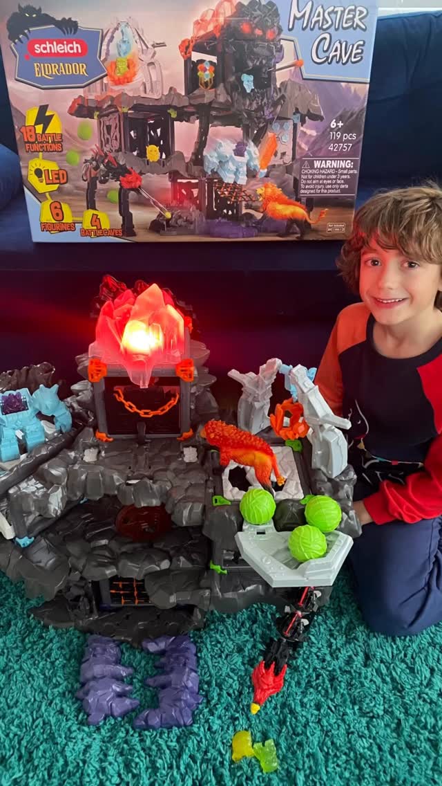 Instagram post by @justanormalmum_ for Schleich. Caption reads: The @schleichofficial MasterCave is the most [...].