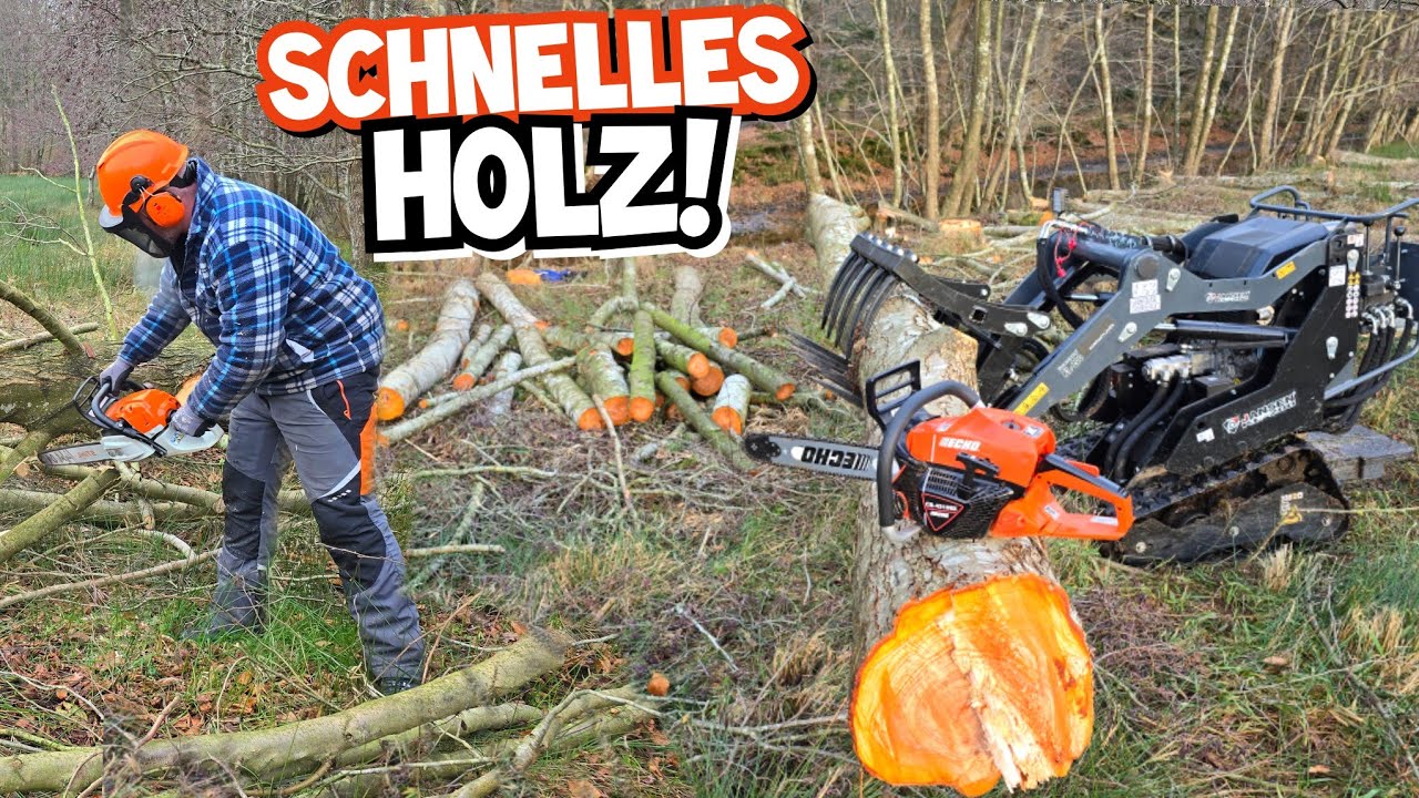 YouTube post by @mr.motovlogs for Tesla. Caption reads: Ready, set, saw! | Making firewood with a compact....