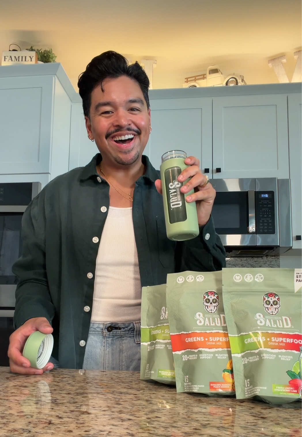 TikTok post by @thealantimoteov for Taste Salud. Caption reads: @Taste Salud Greens + Superfoods is how I’ve been....