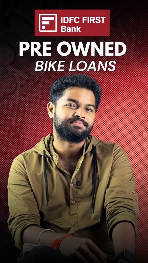 Instagram post by @financewithyu for IDFC FIRST Bank. Caption reads: [...] bike loan when you can save with IDFC FIRST....