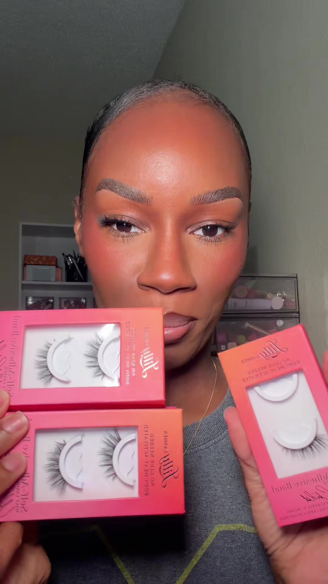 TikTok post by @faceoftionne for Lilly Lashes. Caption reads: no glue needed half lashes i lovvvve @Lilly Lashes....