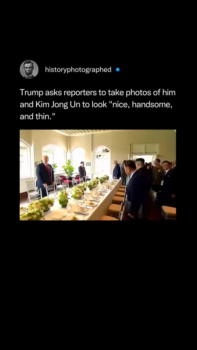 Instagram post by @historyphotographed for Reuters. Caption reads: President Donald Trump asked reporters to make him....