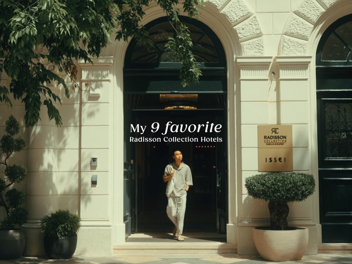 Instagram post by @hugo.visuals for Radisson. Caption reads: My 9 favorite @radissoncollection hotels from....