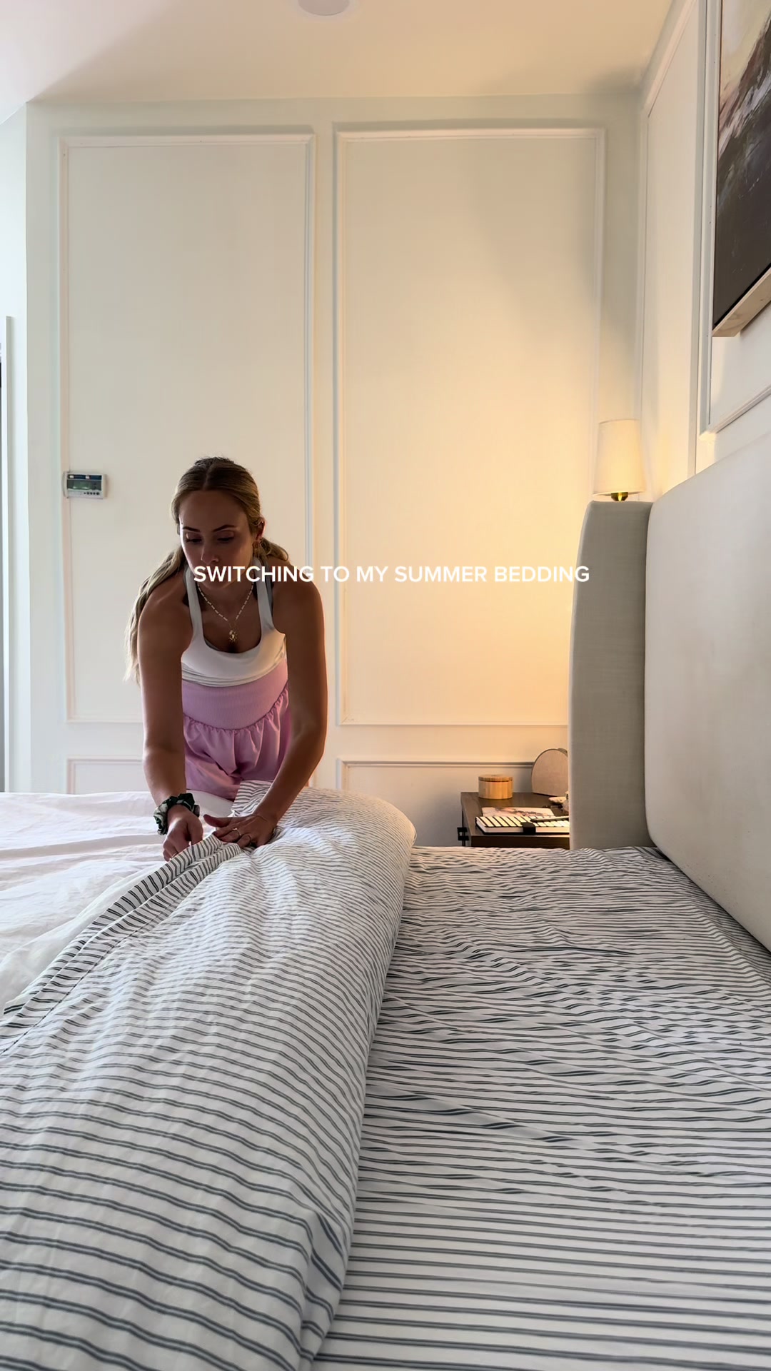 TikTok post by @theclairenecessities for Brooklinen. Caption reads: [...] percale hardcore sheets bundle from....