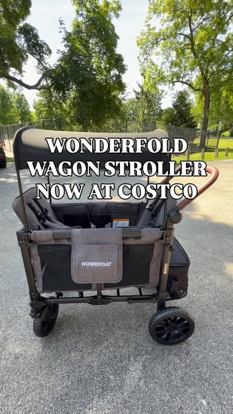 Instagram post by @costcofam4u for WonderFold. Caption reads: The @wonderfold W2 Luxe Double Stroller Wagon is....