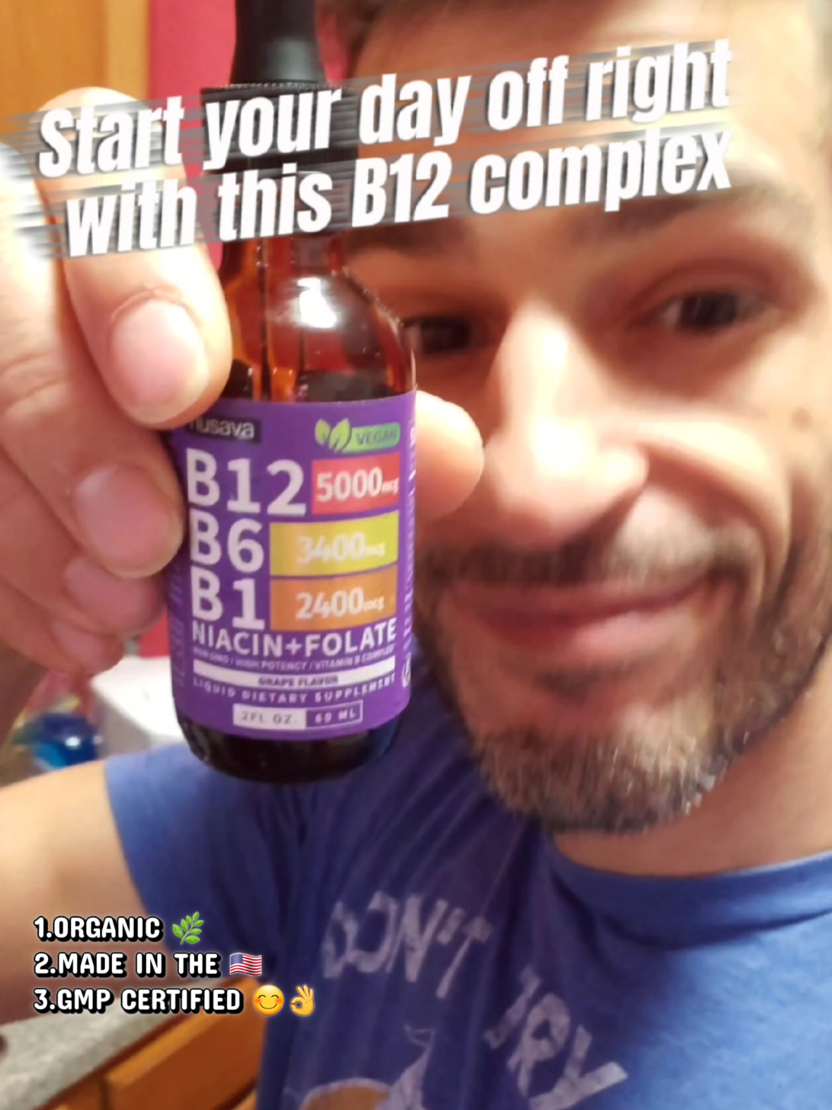 TikTok post by @official.sh0p for Nusava. Caption reads: [...] link and get yours now! #B12 #Health #NUSAVA....