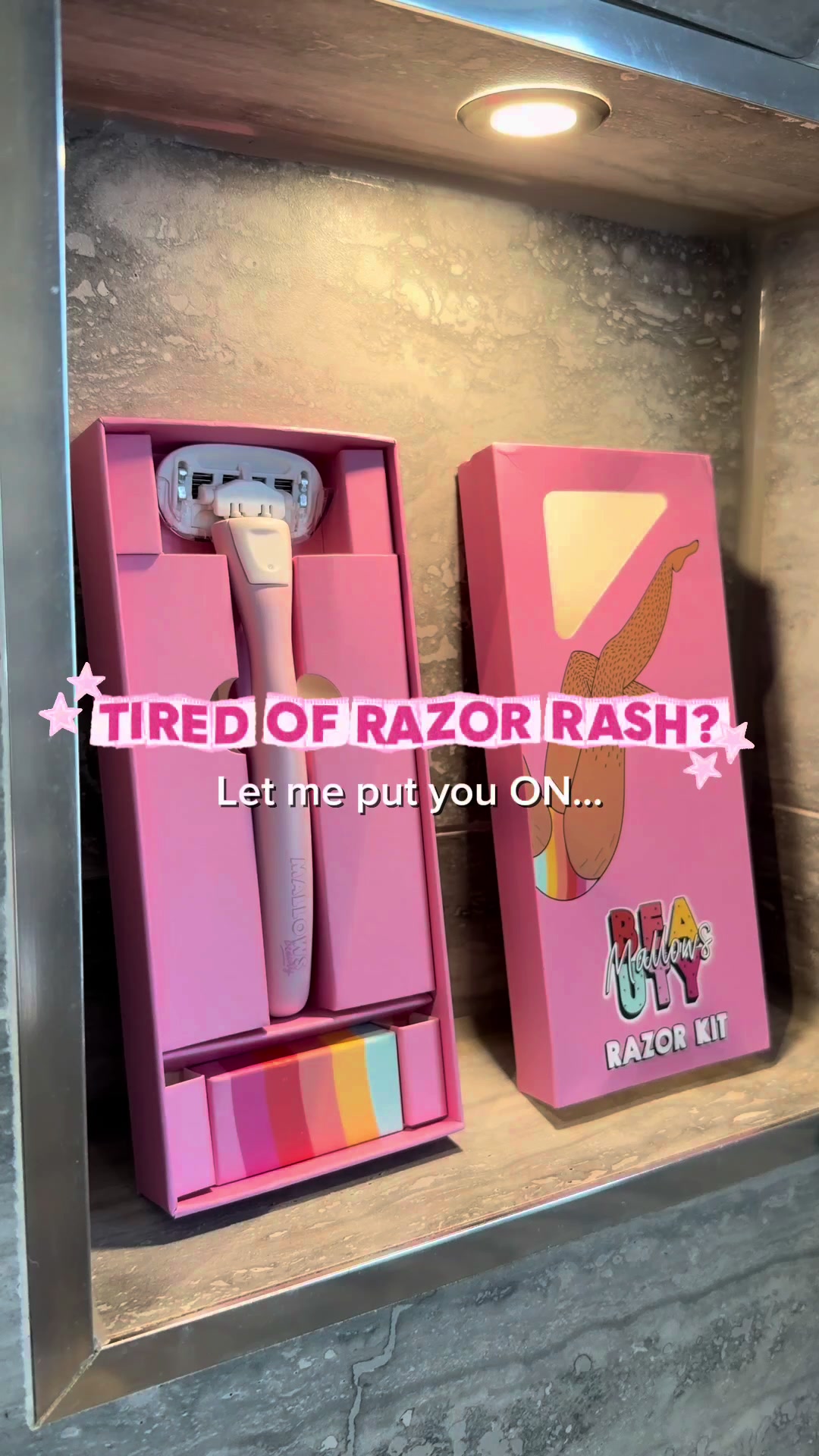 TikTok post by @tateleighh for Mallows Beauty. Caption reads: [...] you won’t regret😍🤏🏼💕 #razor....