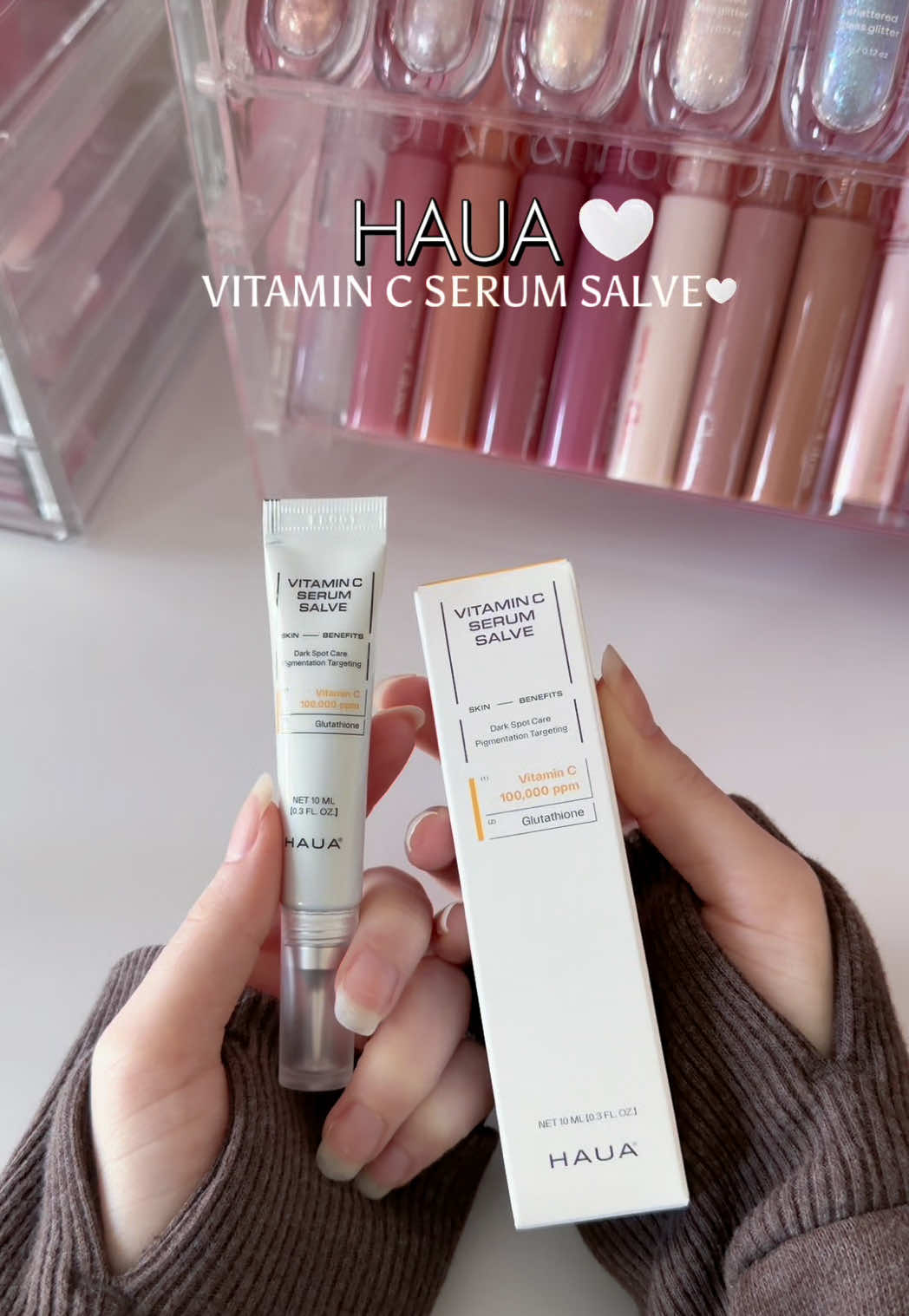 TikTok post by @_a2zbeauty for HAUA. Caption reads: NEW @HAUA vitamin c serum salve!! @HEMEKO •....