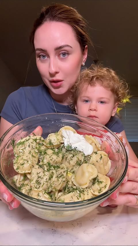 Instagram post by @kristinakking for Caden Lane. Caption reads: Nothing better than hot buttery Pelmeni 💁🏻‍♀️✨....
