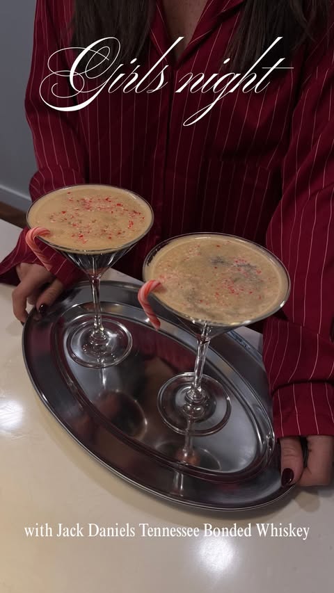 Instagram post by @meggieroseee for Jack Daniel's. Caption reads: [...] pajamas and an espresso martini.....
