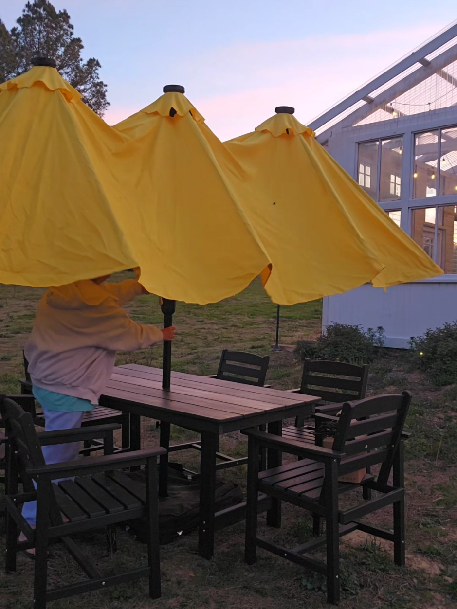TikTok post by @jenjensseven for Phi Villa. Caption reads: [...] need shade grab this patio umbrella.....