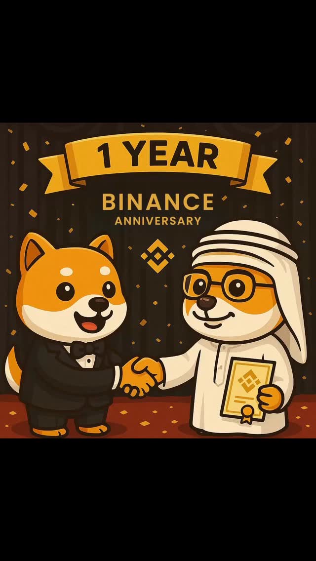 Instagram post by @cryptobit_currency for Binance. Caption reads: 🎉 1 year since BabyDoge listed on @binance! 🐶💛....