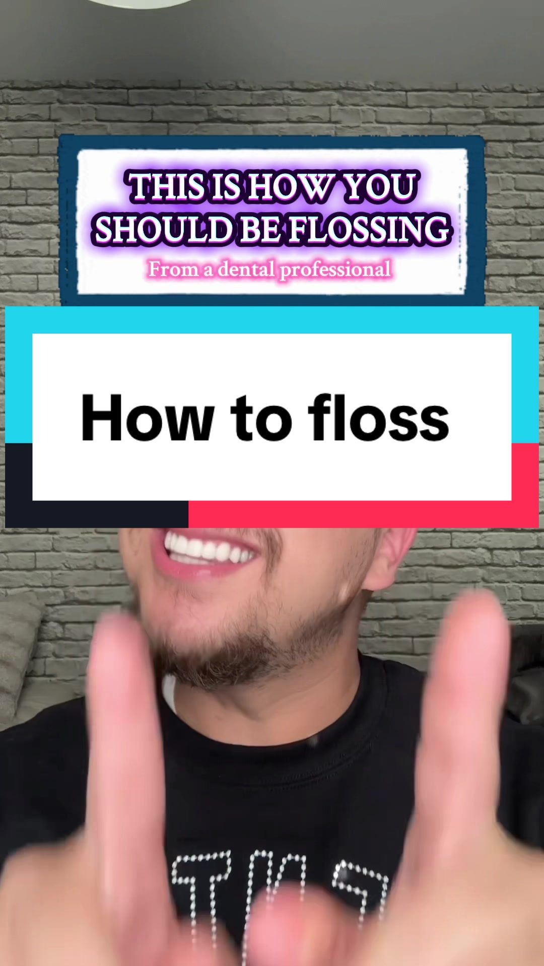 TikTok post by @juliothefutureguygienist for Burst Oral Care. Caption reads: This is how you should be flossing pookies, make....