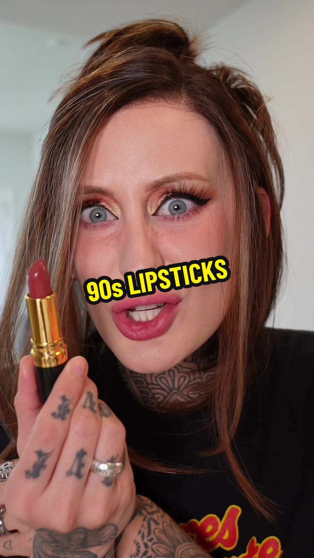 TikTok post by @oliviaolfactory for Revlon. Caption reads: 90s Lipstick Shades from @Revlon Cosmetics 💄 .....