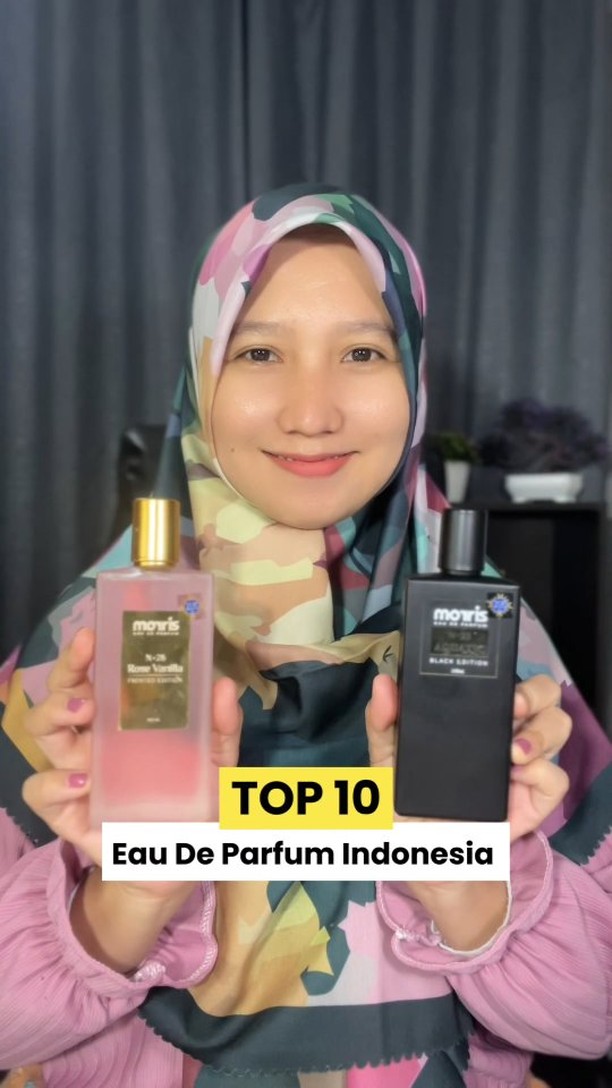 Instagram post by @nia.knia1 for Morris Indonesia. Caption reads: Parfum favorit Aku dan Paksu ya @morrisindonesia....