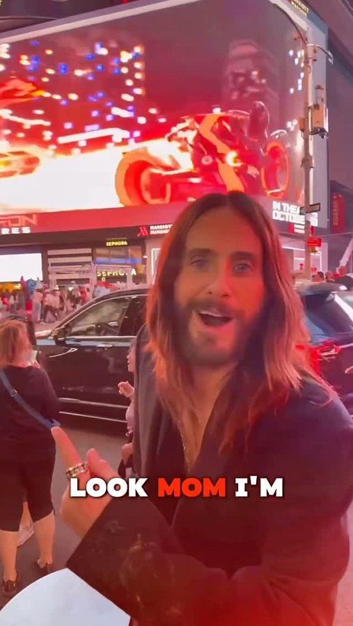 Instagram post by @jaredleto for Walt Disney Studios. Caption reads: NYC → mission accomplished. #TronAres coming soon....