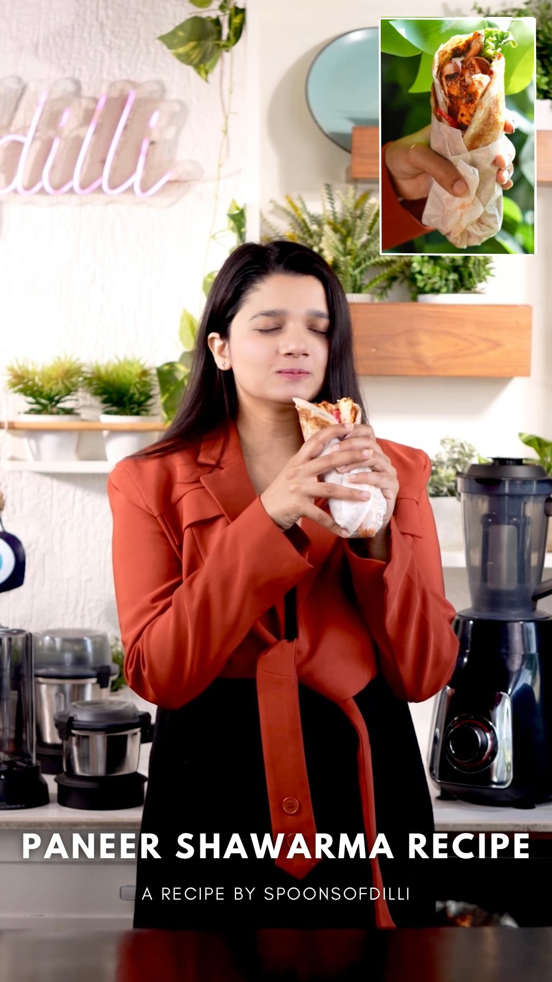 Instagram post by @spoonsofdilli for Bosch Home DE. Caption reads: •PANEER SHAWARMA RECIPE•😍
A good shawarma is all....