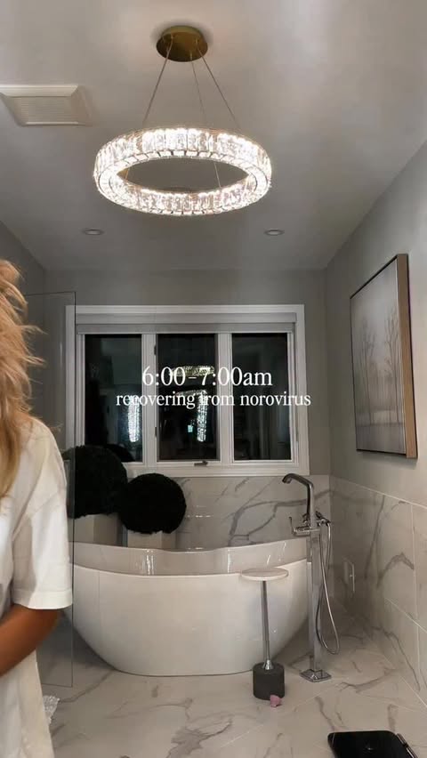 Instagram post by @francescasnest for OLEHENRIKSEN. Caption reads: Hopefully norovirus has exited the chat??🤞🏻....