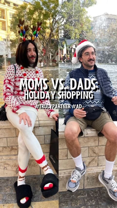 Instagram post by @claytonfarris for Truly Hard Seltzer. Caption reads: Moms vs Dads: Holiday Shopping w/ @truly....