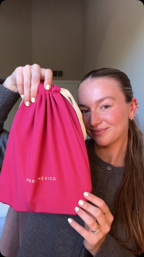 Instagram post by @mollylfleming for Aora Makeup. Caption reads: sustainable beauty > thank you so much @aoramakeup....